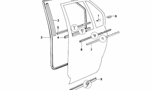 Right inner window channel seal for BMW 7 Series E32 (OEM 51228105104). Original BMW