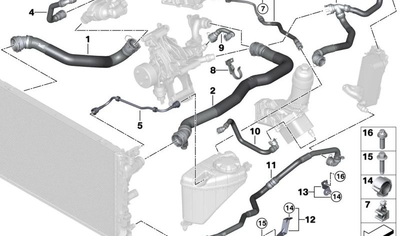 Getriebeölkühlerschlauch für BMW 5er G30, G31 und 6er G32 (OEM 17128598384). Original BMW