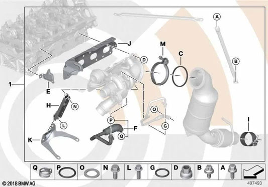 Kit de Montaje del Turbo del Sistema de Escape para BMW Serie 1 F20, F21 Serie 2 F22 Serie 3 F30, F31, F34 (OEM 11652469934). Original BMW