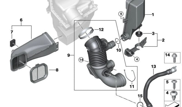 Tubo de admisión de aire OEM 13718573422 para BMW G30, G31, G01, G02. Original BMW.