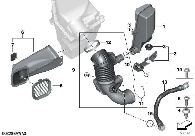 Tubo con elemento calefactor para BMW G30, G30N, G31, G11, G12, G01, G01N, G02, G02N (OEM 13718573971). Original BMW.