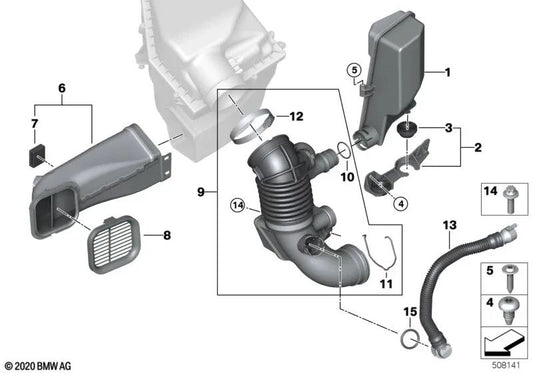 Pipe with heating element for BMW G30, G30N, G31, G11, G12, G01, G01N, G02, G02N (OEM 13718573971). Genuine BMW.