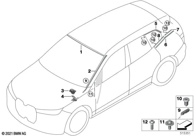 Soporte de moldura trasera inferior derecha para BMW i I20 (OEM 51379449718). Original BMW.