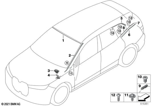 Soporte de moldura trasera inferior derecha para BMW i I20 (OEM 51379449718). Original BMW.