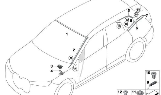 Canal de drenaje de agua superior derecho para BMW I20 (OEM 51317954579). Original BMW