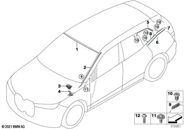 Moldura ventanilla trasera superior izquierda para BMW i I20 (OEM 51379449723). Original BMW