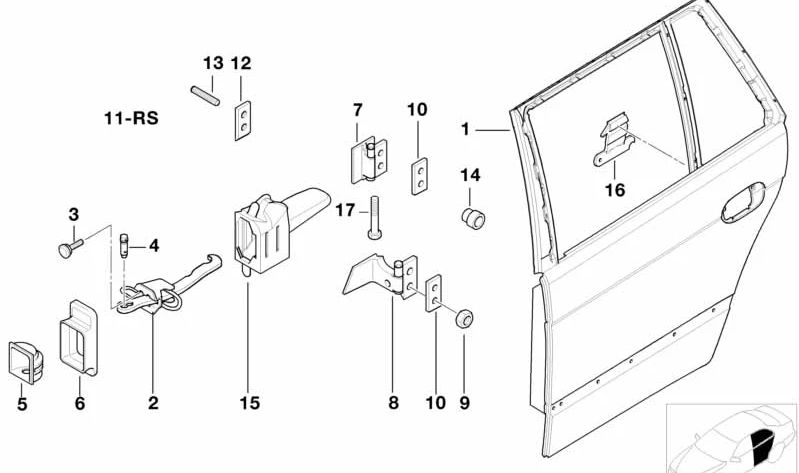 Bisagra de puerta trasera superior izquierda para BMW E39 (OEM 41528185781). Original BMW