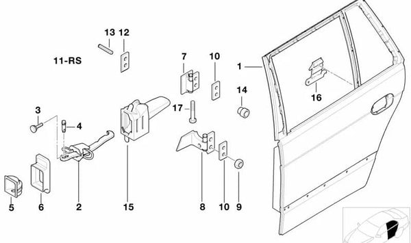 Bisagra de puerta trasera superior izquierda para BMW E39 (OEM 41528185781). Original BMW