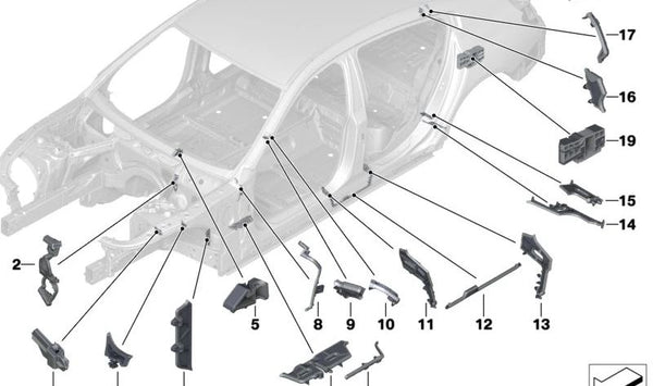 Parte moldeada del deflector de viento lateral izquierdo para BMW Serie 8 F91, F92, F93, G14, G15, G16 (OEM 41007416921). Original BMW