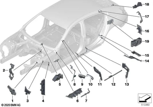 Extensión de pieza moldeada para soporte del motor izquierda para BMW F91, F92, F93, G14, G15, G16 (OEM 41007330415). Original BMW