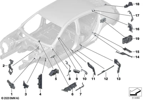 Pieza de forma paraviento lateral derecho para BMW F91, F92, F93, G14, G15, G16 (OEM 41007416922). Original BMW