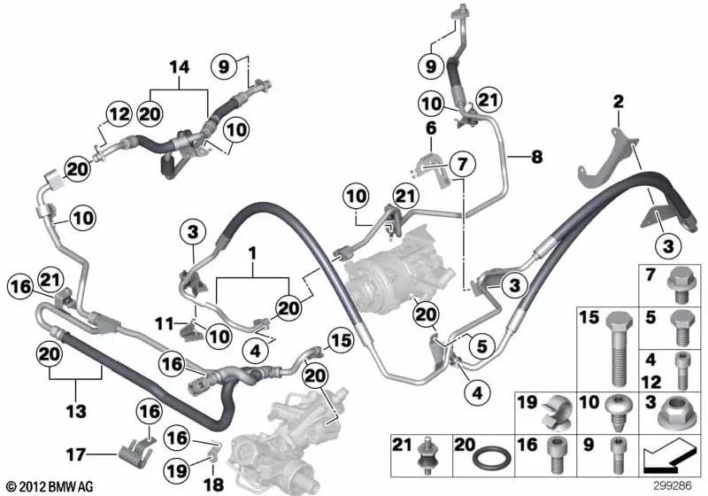 Soporte para línea de retorno para BMW Serie 5 F07, F10, F11 y Serie 6 F06, F12, F13 y Serie 7 F01, F02, F04 (OEM 32416791634). Original BMW.