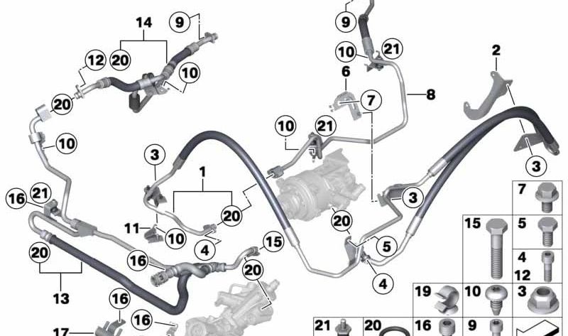 Manguera del sistema Dynamic Drive OEM 32416791638 para BMW Serie 5 (F07, F10, F11), Serie 6 (F06, F12, F13) y Serie 7 (F01, F02). Original BMW