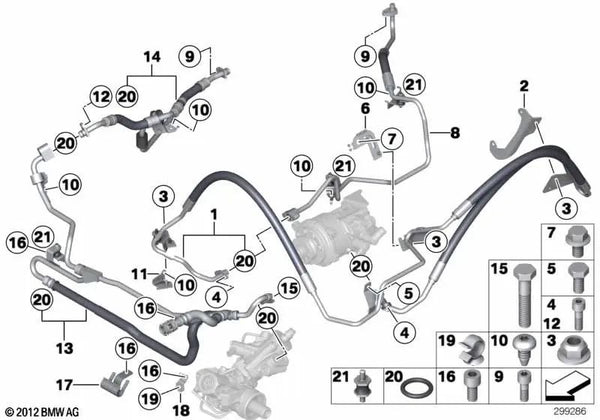 Soporte para línea de retorno para BMW Serie 5 F07, F10, F11 y Serie 6 F06, F12, F13 y Serie 7 F01, F02, F04 (OEM 32416791634). Original BMW.