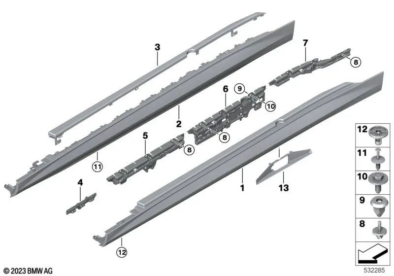 Revestimiento del umbral Parte superior derecha para BMW G60, G61 (OEM 51778084762). Original BMW.