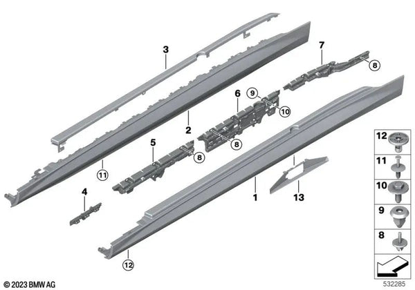 Revestimiento del umbral Parte superior derecha para BMW G60, G61 (OEM 51778084762). Original BMW.