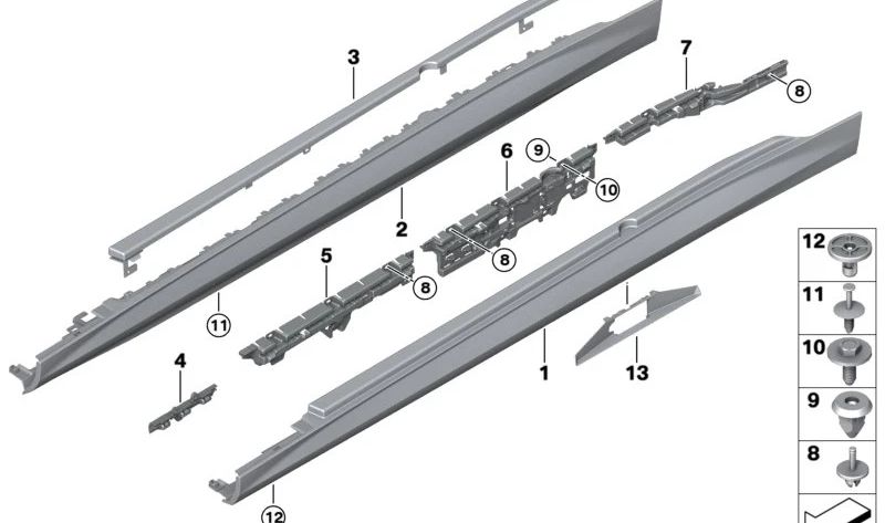 Listón de sujeción del faldón lateral derecho para BMW G60, G61 (OEM 51775A37262). Original BMW