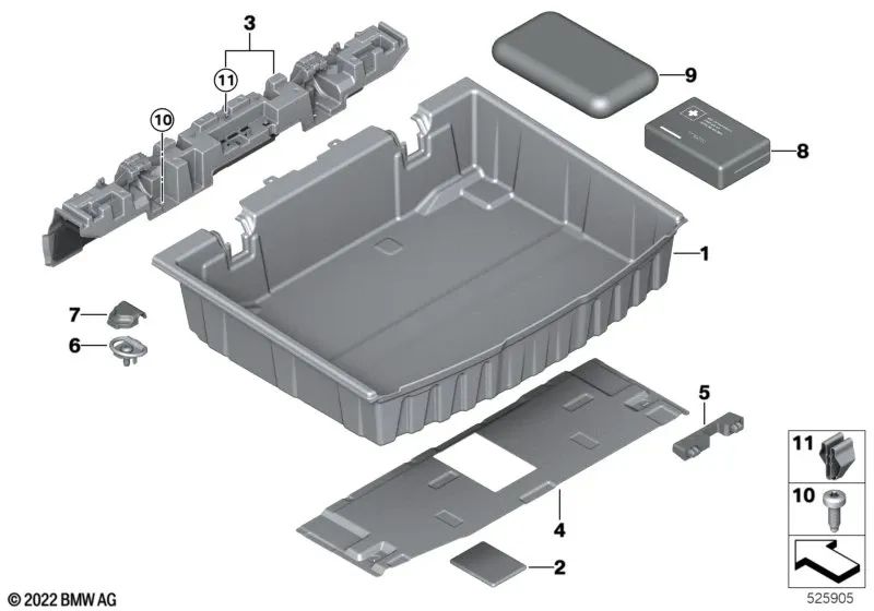 Bandeja de almacenamiento para el fondo del maletero para BMW U11 (OEM 51479462024). Original BMW.