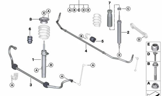 Amortiguador trasero OEM 33526772925 para BMW E91, E92, E93. Original BMW.