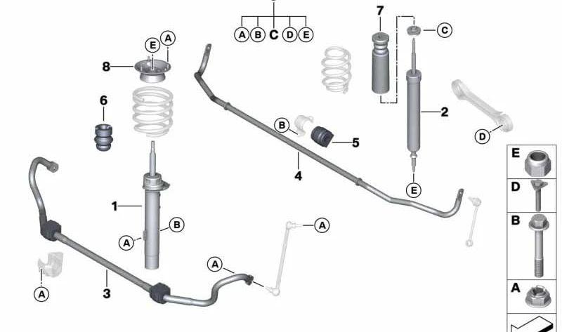 Estabilizador trasero para BMW Serie 1 E81, E82, Serie 3 E90, E91, E92 (OEM 33556764424). Original BMW