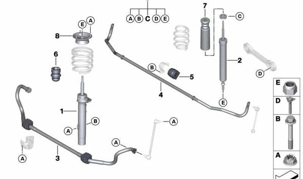 Amortiguador delantero izquierdo OEM 31316786015 para BMW E91, E92, E93. Original BMW.