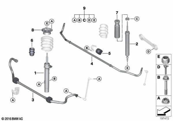 Amortiguador trasero para BMW E88 (OEM 33526783993). Original BMW