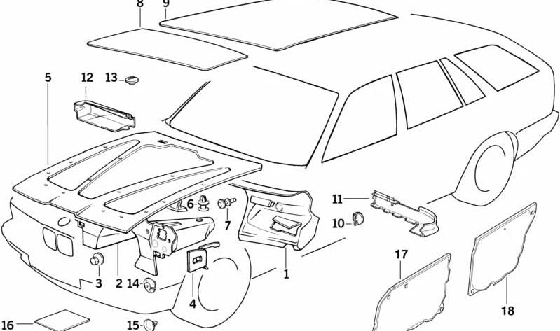 Dachschalldämmung hinten für BMW 5er E34 (OEM 51488120274). Original BMW