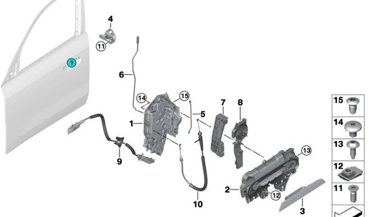 Adaptador Soporte Manilla Exterior de Puerta Izquierda para BMW X1 U11, U12 (OEM 51215A2AB61). Original BMW.