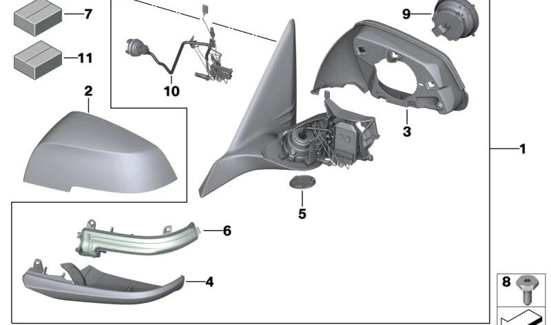 Espejo retrovisor exterior calefactado derecho para BMW F21N, F22, F23, F87 (OEM 51167459076). Original BMW