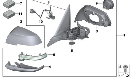 Espejo exterior calefactable izquierdo para BMW F21N, F22, F23, F87 (OEM 51167459075). Original BMW