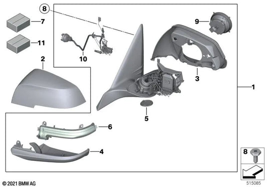 Espejo exterior calefactado derecho para BMW Serie 3 F30, F31 (OEM 51167245094). Original BMW.