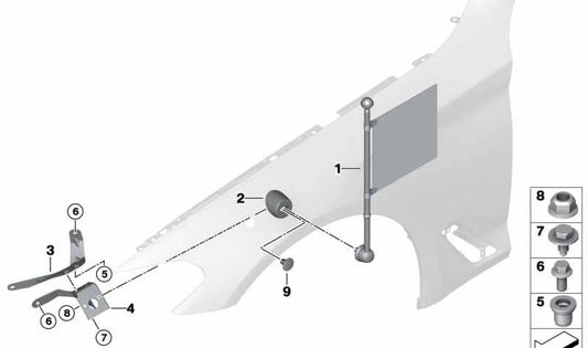 Lower right bracket for BMW 5 Series G30, G31 (OEM 72608067130). Original BMW