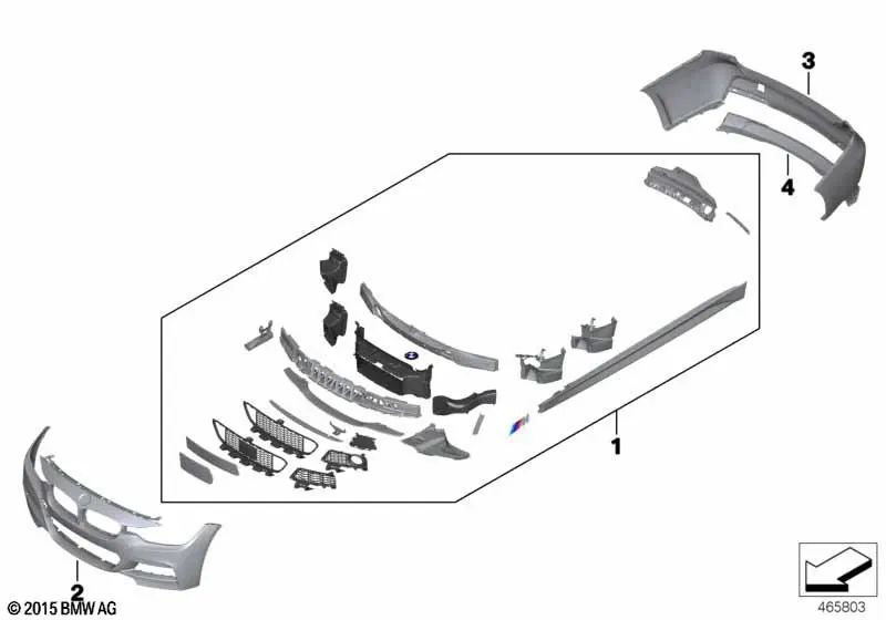 Carcasa de parachoques imprimada delantera para BMW Serie 3 F30, F30N, F31, F31N (OEM 51118067956). Original BMW