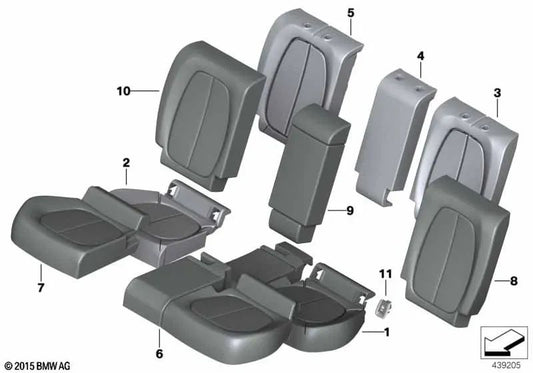 Funda de asiento de tela izquierda para BMW F46, F46N (OEM 52207407568). Original BMW.