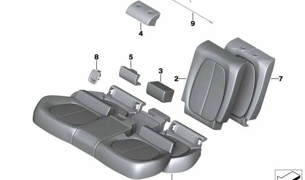 Funda base asiento de cuero OEM 52207938287 para BMW F45, F48, F39. Original BMW.