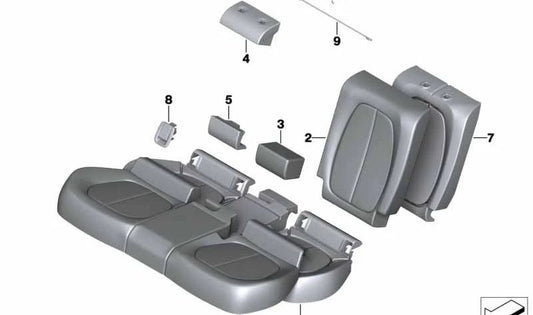 Funda de respaldo de asiento en tela OEM 52207379956 para BMW F45, F48, F39. Original BMW.