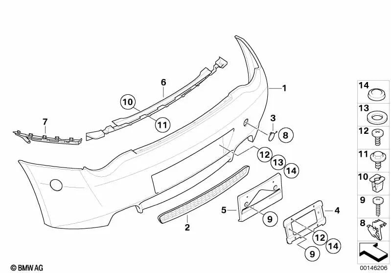 Revestimiento parachoques trasero imprimado para BMW Z4 E85, E86 (OEM 51128040342). Original BMW.