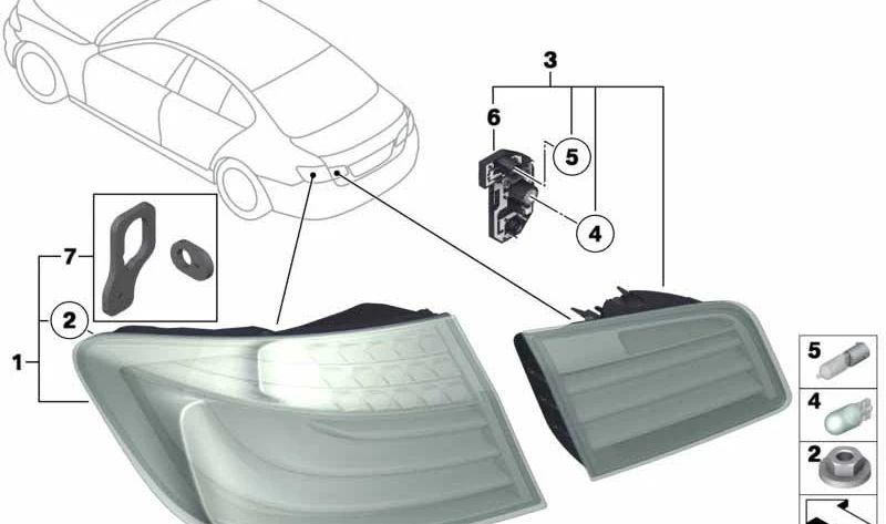 Piloto trasero lateral derecho para BMW Serie 5 F10 (OEM 63217312708). Original BMW