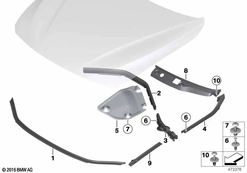 Sellado tapa frontal izquierda para BMW Serie 3 F34, F34N (OEM 51767293713). Original BMW.