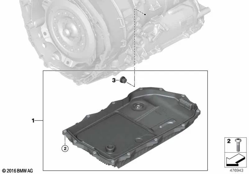 Oil pan assembly, automatic transmission oil filter for BMW G12, G12N (OEM 24008672573). Original BMW.