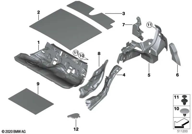 Aislamiento Acústico del Suelo Trasero para BMW Serie 3 F31, F31N Serie 4 F32N, F36, F36N (OEM 51487244204). Original BMW