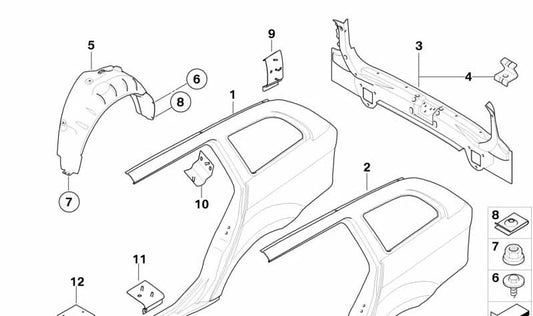 Refuerzo pilar D izquierdo OEM 41217275602 para BMW E91. Original BMW.