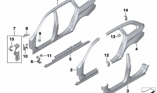 Refuerzo derecho para pilar D OEM 41219240062 para BMW F11. Original BMW.