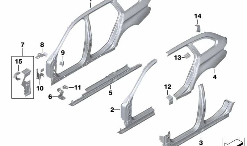 Umbral izquierdo para BMW Serie 5 F10, F11 (OEM 41217240497). Original BMW.