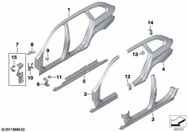 Soporte pared lateral pilar A izquierda para BMW Serie 5 F10, F11, F18 (OEM 41357240503). Original BMW