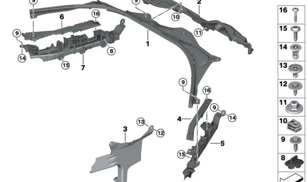 Parte inferior del tabique delantero derecho para BMW G20, G21 (OEM 61136991232). Original BMW.