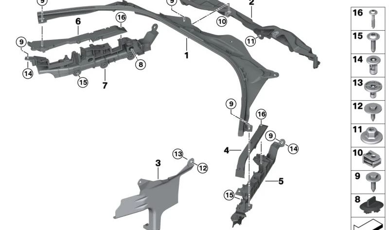 Parte superior del panel frontal derecho para BMW Serie 3 G20, G21 (OEM 61136991233). Original BMW