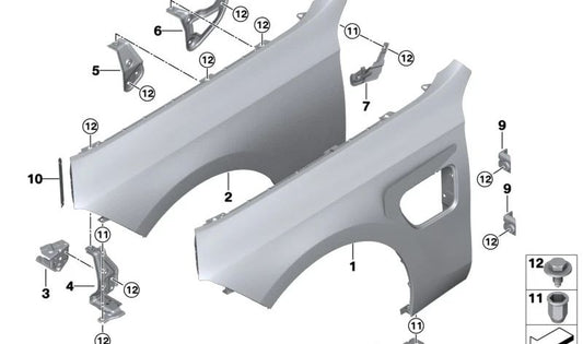 Front right shock absorber bracket for BMW G70 (OEM 41145A37988). Original BMW.