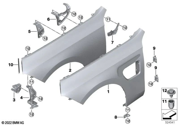 Soporte panel lateral delantero izquierdo para BMW Serie 7 G70 (OEM 41355A2F563). Original BMW