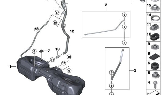 Filler pipe for BMW 3 Series G28, G28N (OEM 16119488771). Original BMW